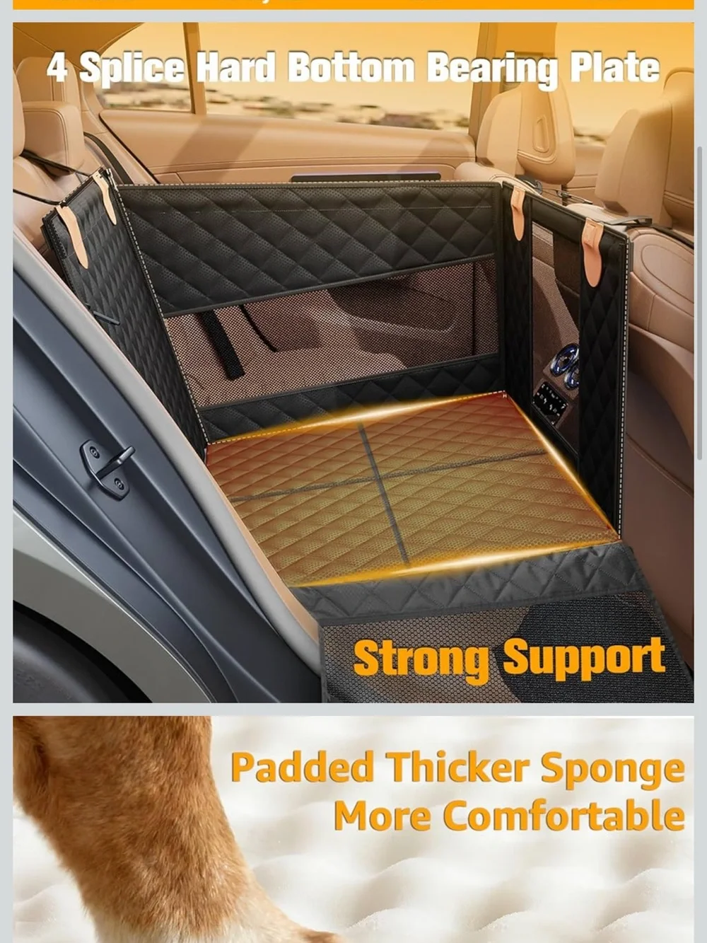 Black Quilted Dog Car Seat Cover & Travel Crate - Durable Pet Booster